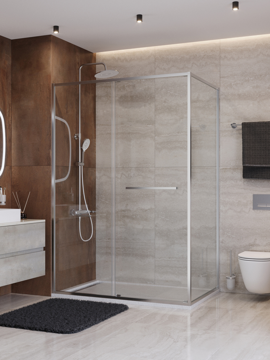 Душевой уголок Cezares LUX-AH-FS-11-140/80-C-CR, 140х80х195, профиль хром, стекло прозрачное