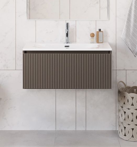 Тумба с раковиной подвесная BelBagno UNO-800-1C-SO-СO Бежевый матовый, раковина белая BB-8099-80