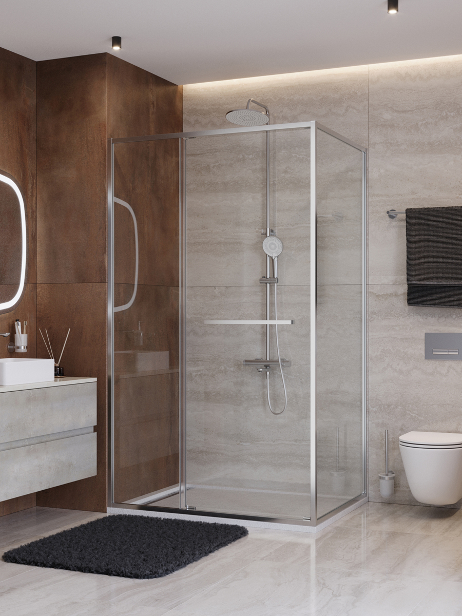 Душевой уголок Cezares LUX-AH-FS-11-120/100-C-CR, 120х100х195, профиль хром, стекло прозрачное