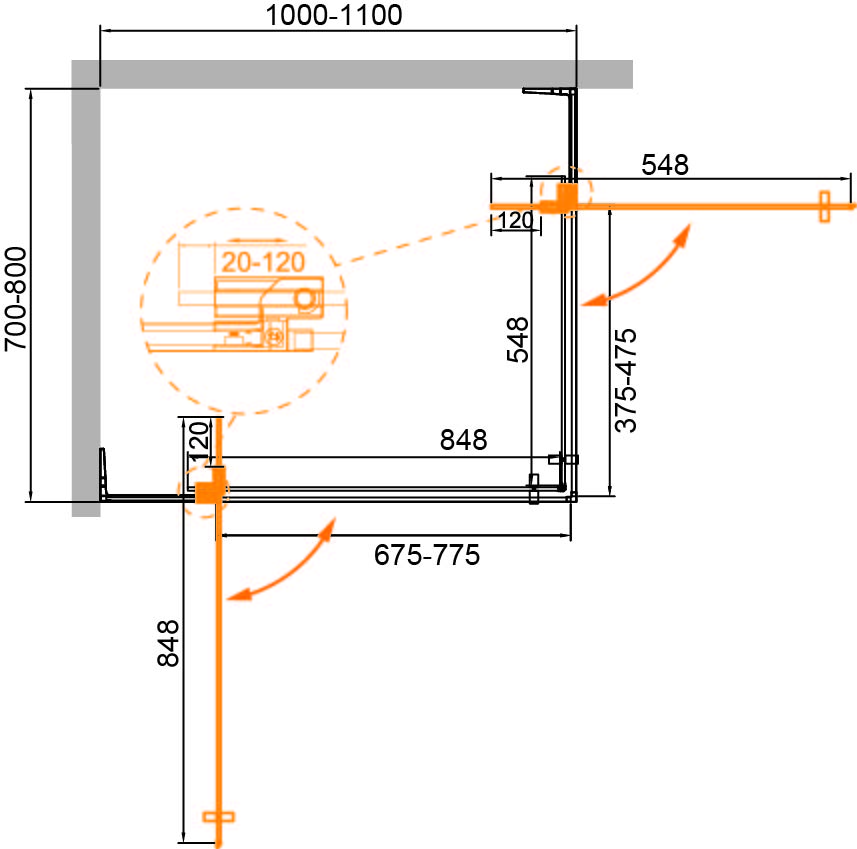 Душевой уголок CEZARES SLIDER-AH-2-70/80-100/110-BR-BORO