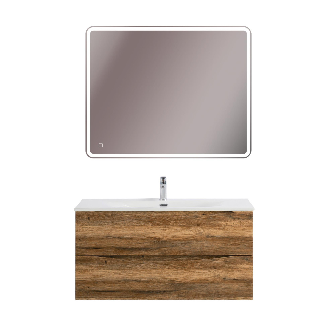 Тумба с раковиной подвесная BelBagno MARINO-CER-N-1000-2C-SO-RR-P Rovere Rustico, раковина белая BB-8099-100