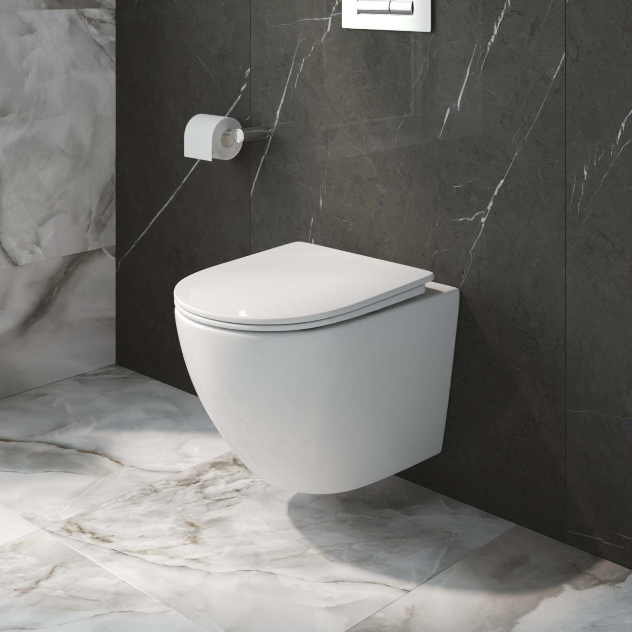 Унитаз подвесной безободковый с сиденьем и смывом TORNADO BelBagno UNO-TOR BB5177CH-TOR/SC