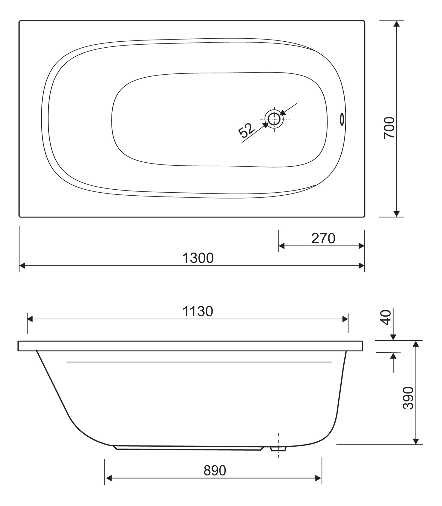 Акриловая ванна Cezares ECO-130-70-40-W37