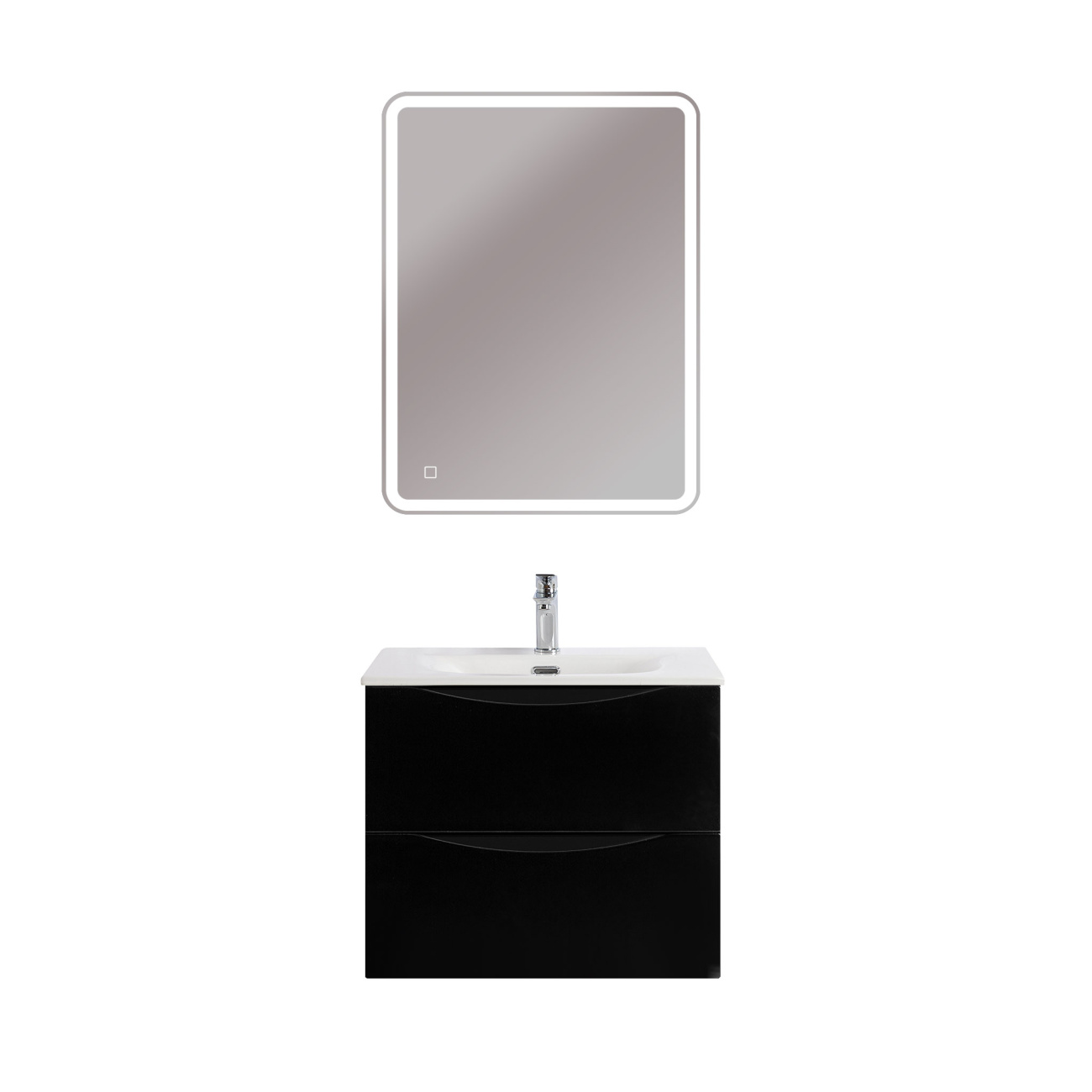 Тумба с раковиной подвесная BelBagno MARINO-CER-MINI-600-2C-SO-NL-P Nero Lucido, раковина белая BB-8099-3-60