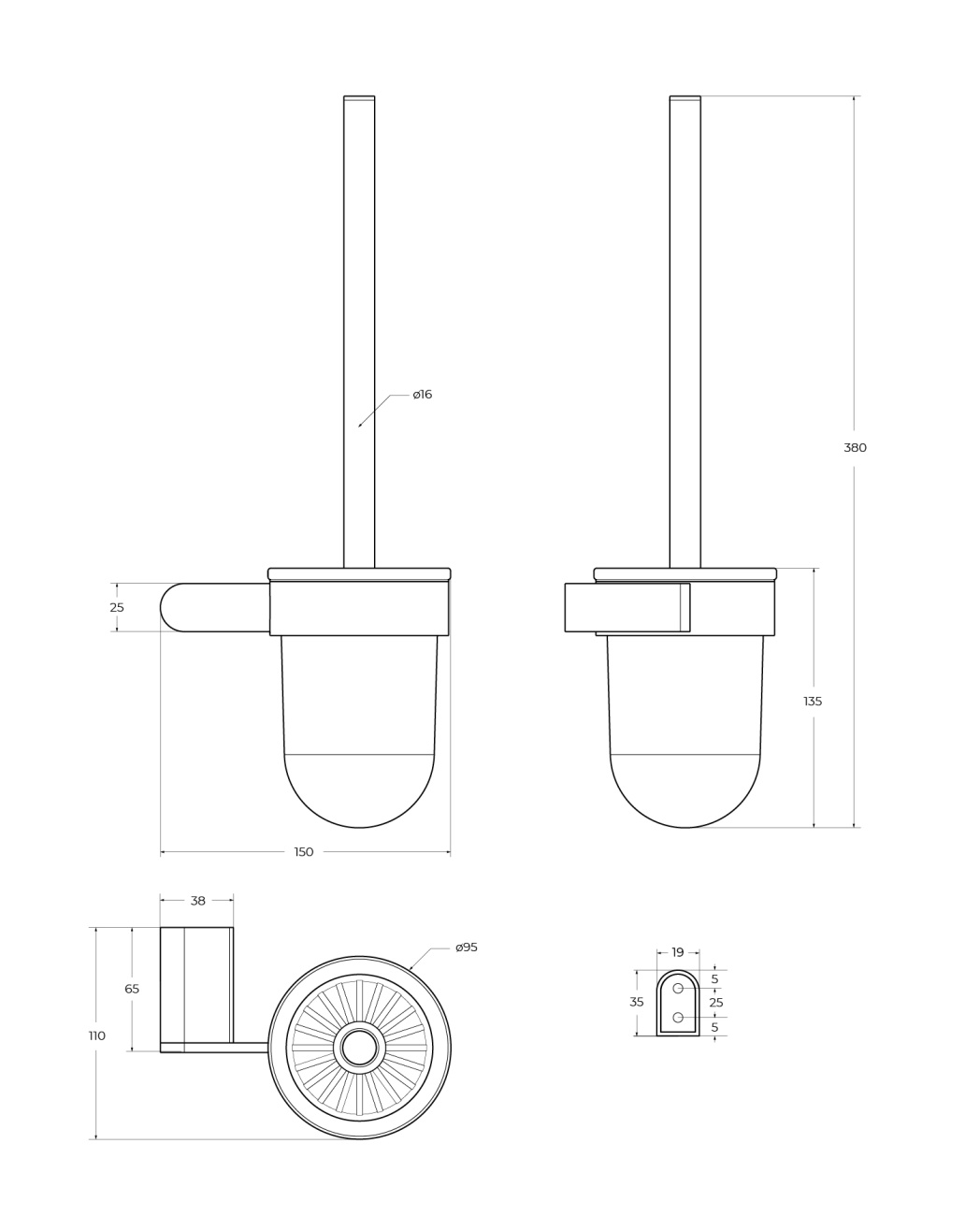 Ёршик для унитаза подвесной Cezares STYLUS-TBS-V-01