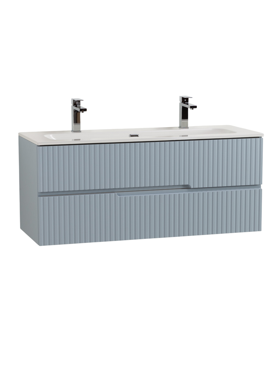 Тумба подвесная CEZARES DUET-N-1200-2C-SO-APR-P с раковиной CZR-8073-120-1-2 с двумя отверстиями для смесителей, голубой жемчужный