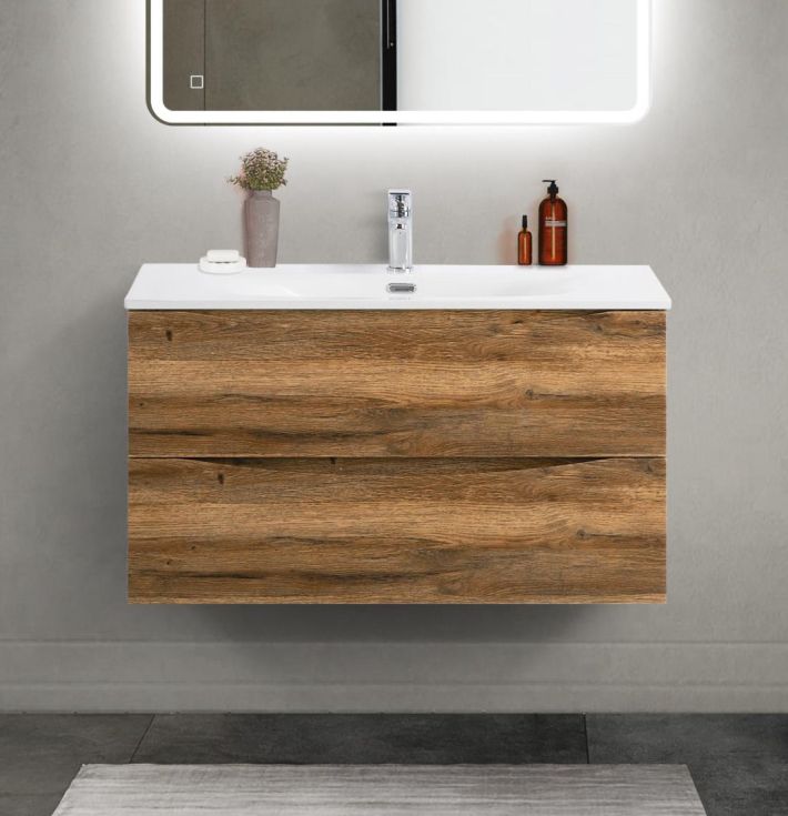 купить Тумба с раковиной подвесная BelBagno MARINO-CER-MINI-900-2C-SO-RR-P Rovere Rustico, раковина белая BB-8099-3-90 
