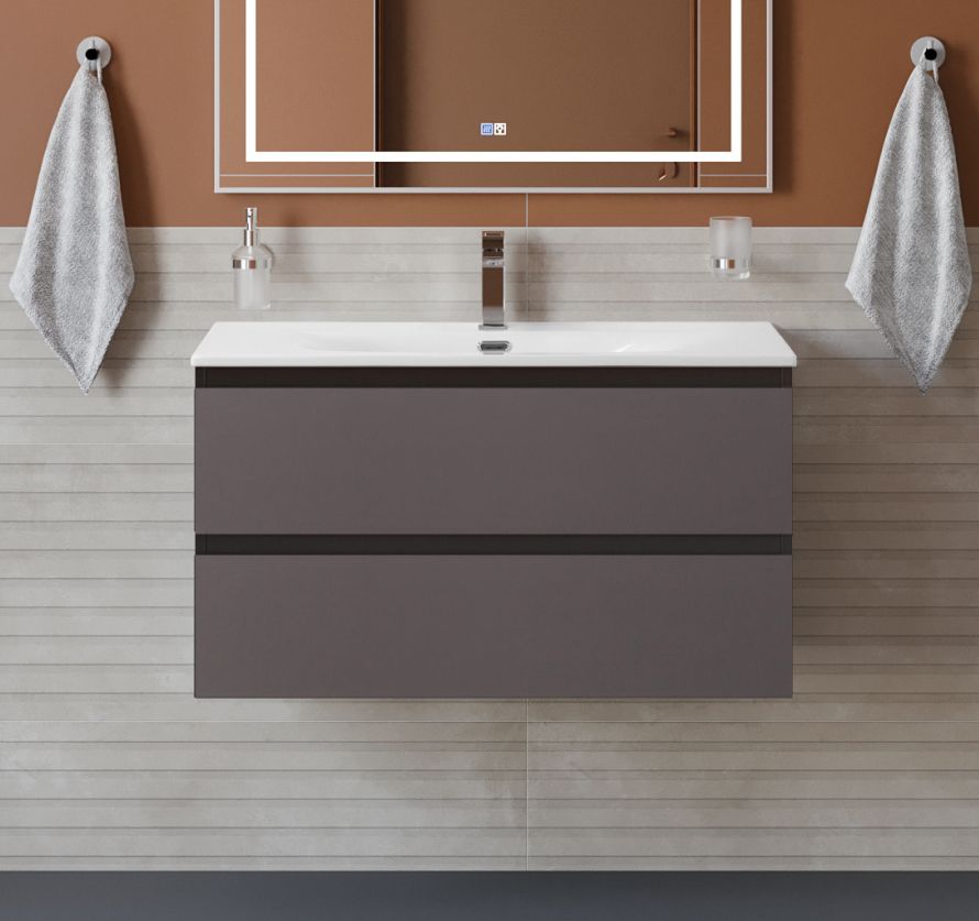 купить Тумба с раковиной подвесная BelBagno KRAFT-800-2C-SO-GSO Темно-Серый матовый, раковина белая BB-8099-80 