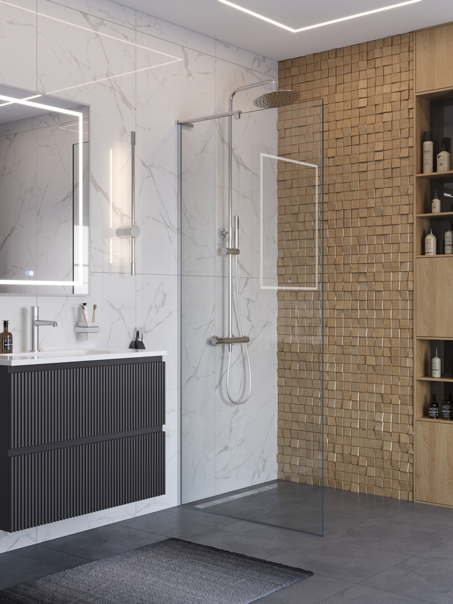 Душевая перегородка BelBagno UNO-L-1-TB-80-C-Cr профиль хром, стекло прозрачное