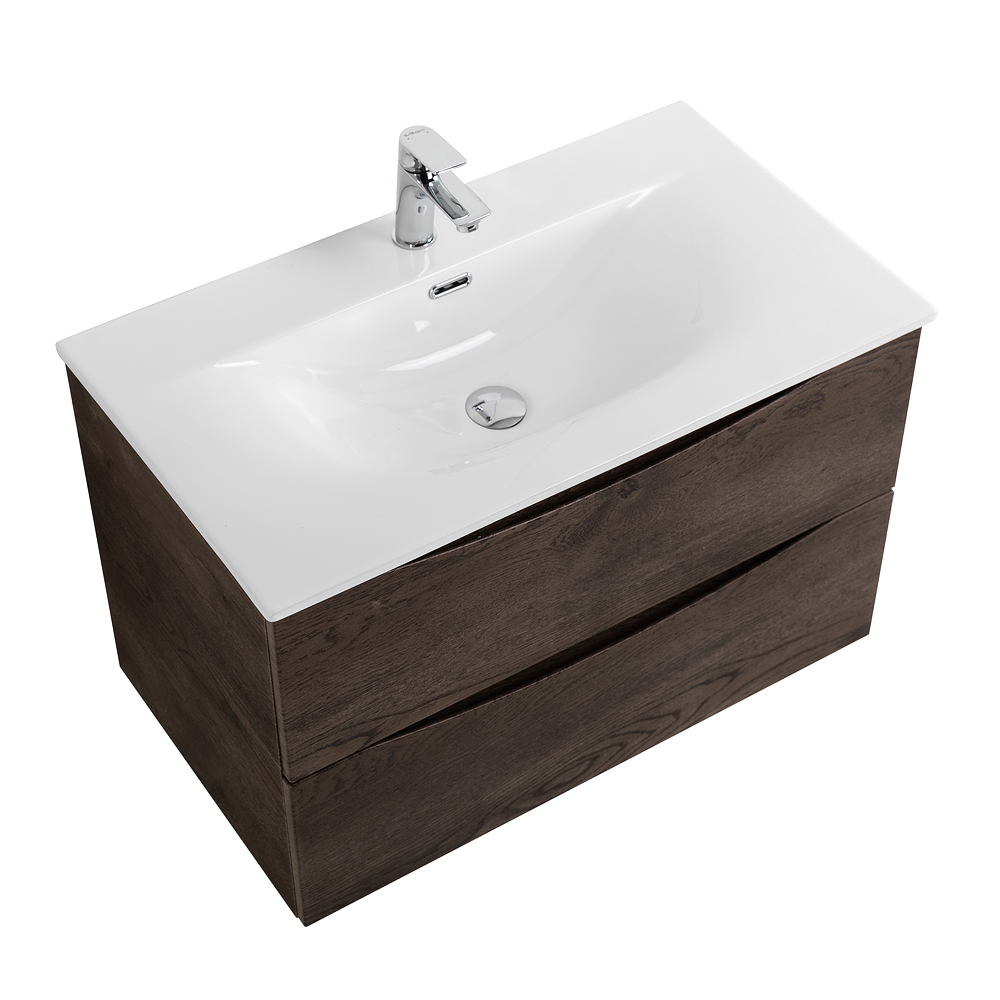 Тумба с раковиной подвесная BelBagno MARINO-CER-N-900-2C-SO-RNG-P Rovere Nature Grigio, раковина белая BB-8099-90