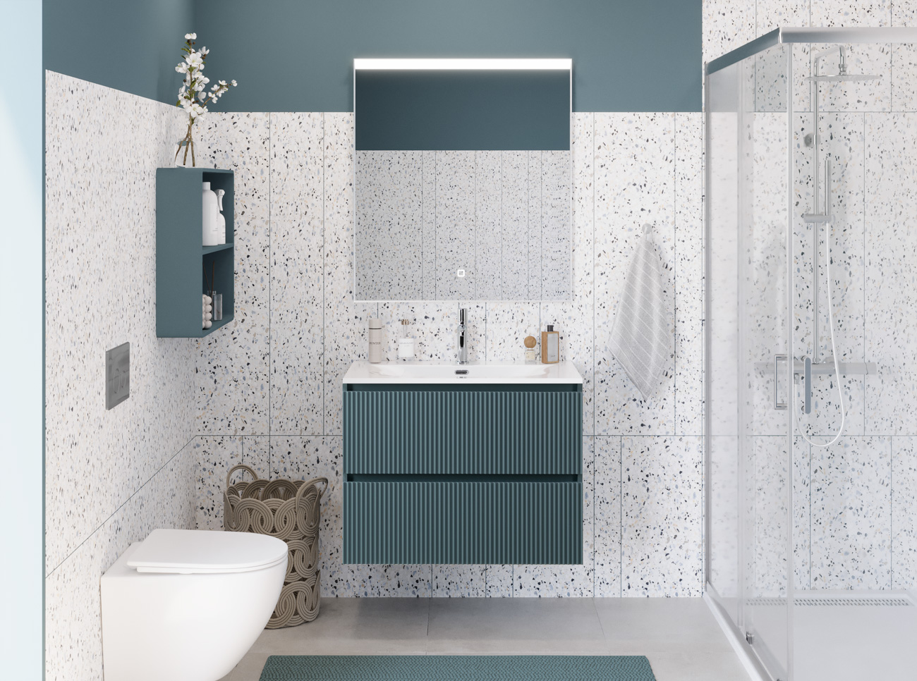 Тумба с раковиной подвесная BelBagno UNO-MINI-800-2C-SO-AO Голубой матовый, раковина белая BB-8099-3-80