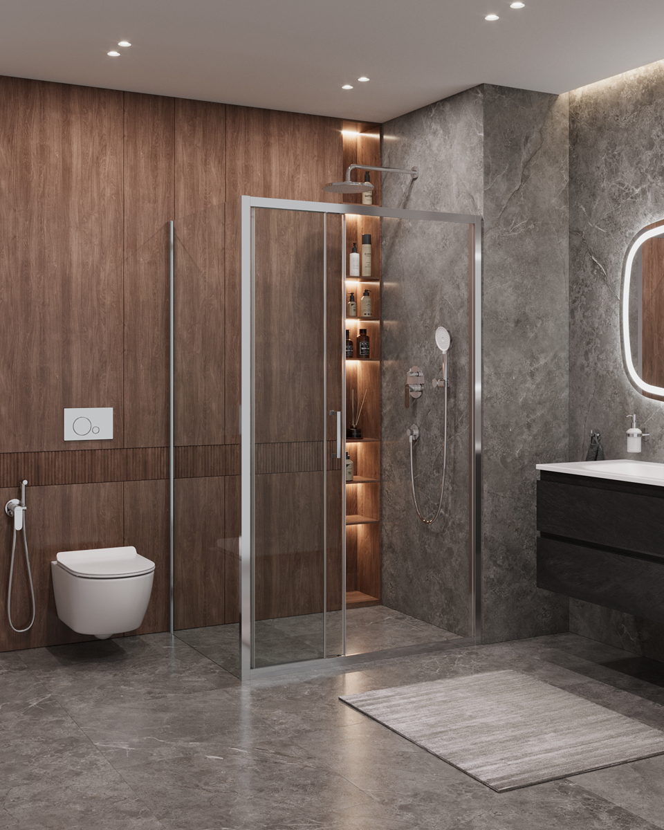 Душевой уголок Cezares MOLVENO-AHF-31-120/80-C-CR-IV, 120х80х195, профиль хром, стекло прозрачное