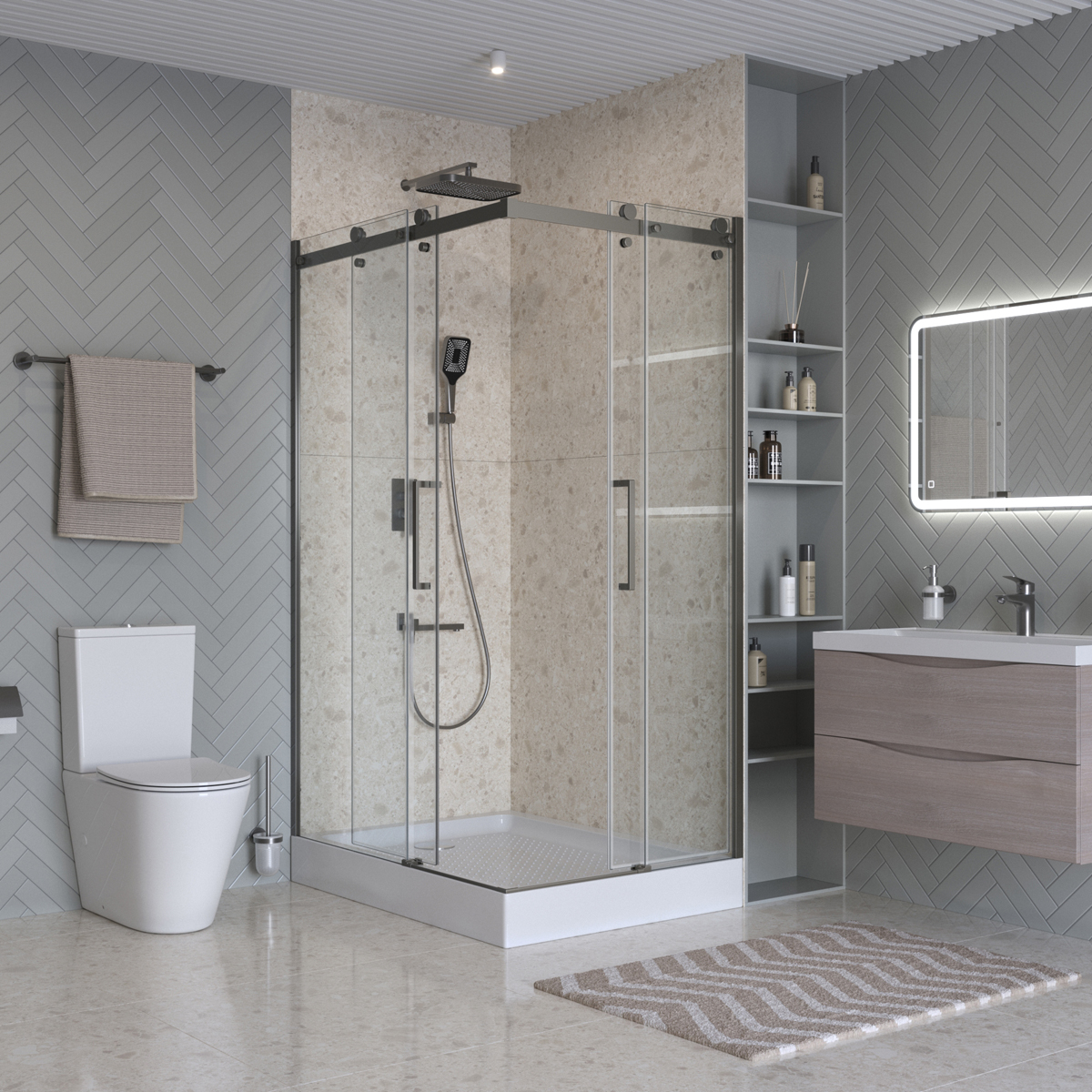 Душевой уголок 120х90см BelBagno MARINO-2-AH-2-120/90-C-GM профиль оружейная сталь, стекло прозрачное