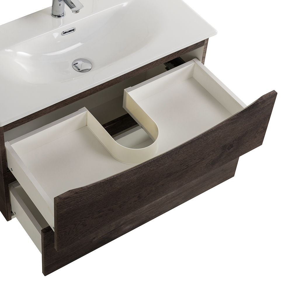 Тумба с раковиной подвесная BelBagno MARINO-CER-MINI-900-2C-SO-RNG-P Rovere Nature Grigio, раковина белая BB-8099-3-90