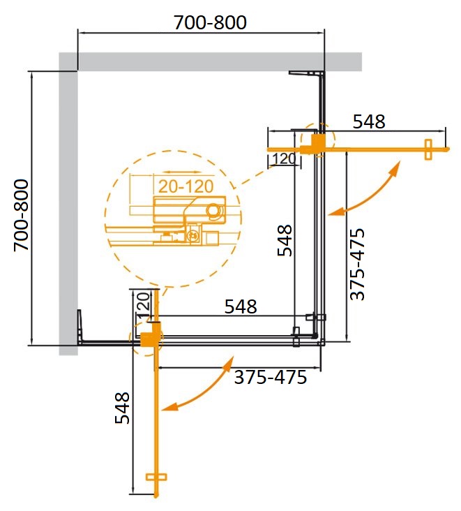 Душевой уголок CEZARES SLIDER-A-2-70/80-C-GM
