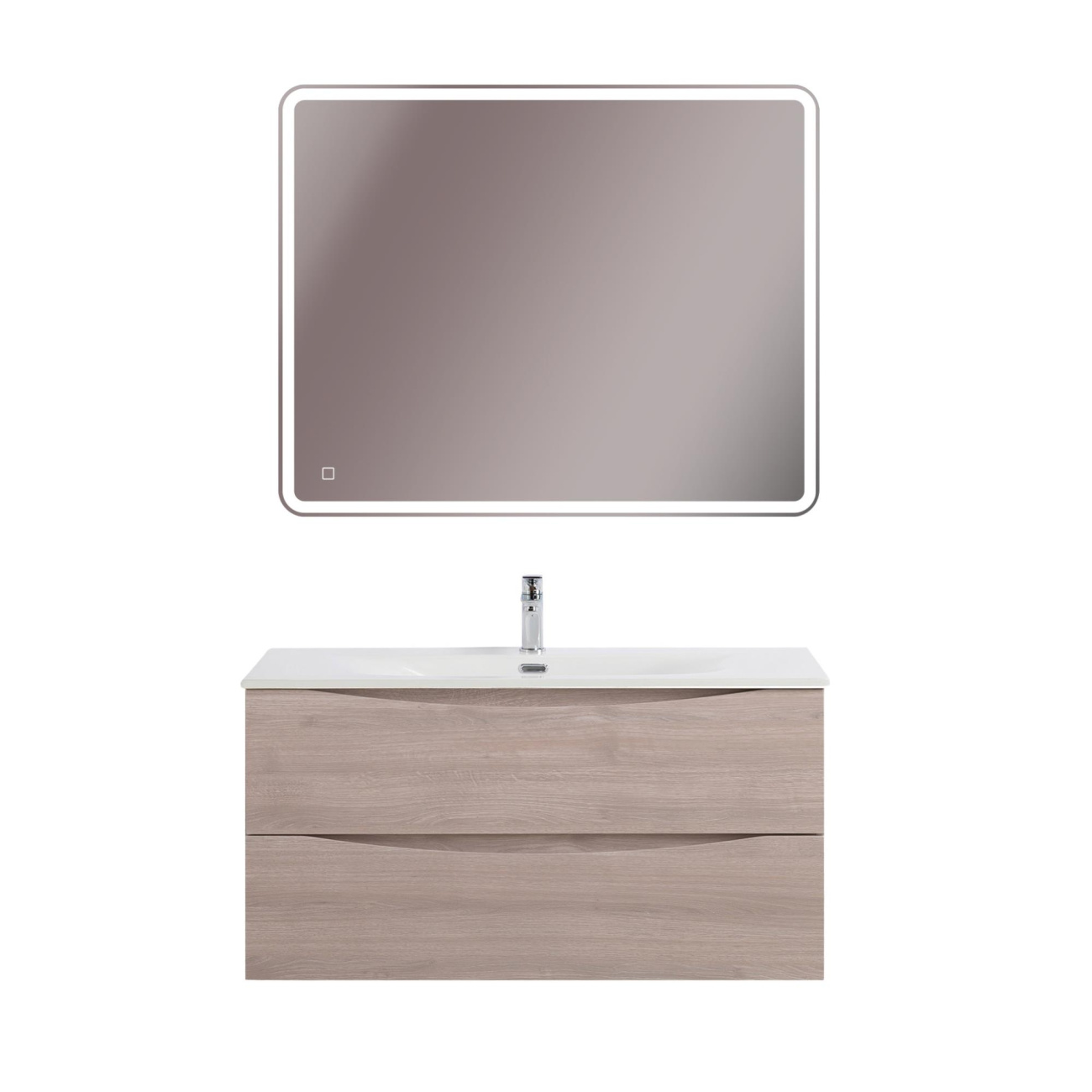 Тумба с раковиной подвесная BelBagno MARINO-CER-N-1000-2C-SO-RG-P Rovere Grigio, раковина белая BB-8099-100