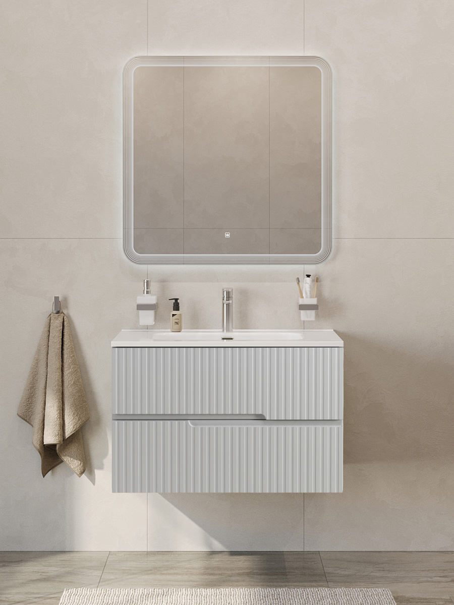 Тумба подвесная CEZARES DUET-N-800-2C-SO-GPR-P с раковиной CZR-8095-80, серый жемчужный