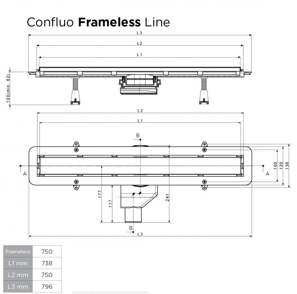 Душевой линейный трап PESTAN Confluo Frameless Line 750 13701232