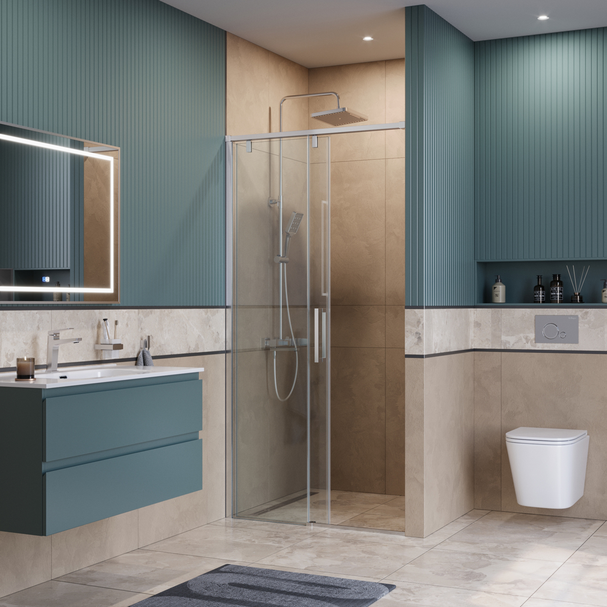 Душевая дверь шириной 100см BelBagno SOFT_CLOSE-1-BF-1-100-C-Cr профиль хром, стекло прозрачное