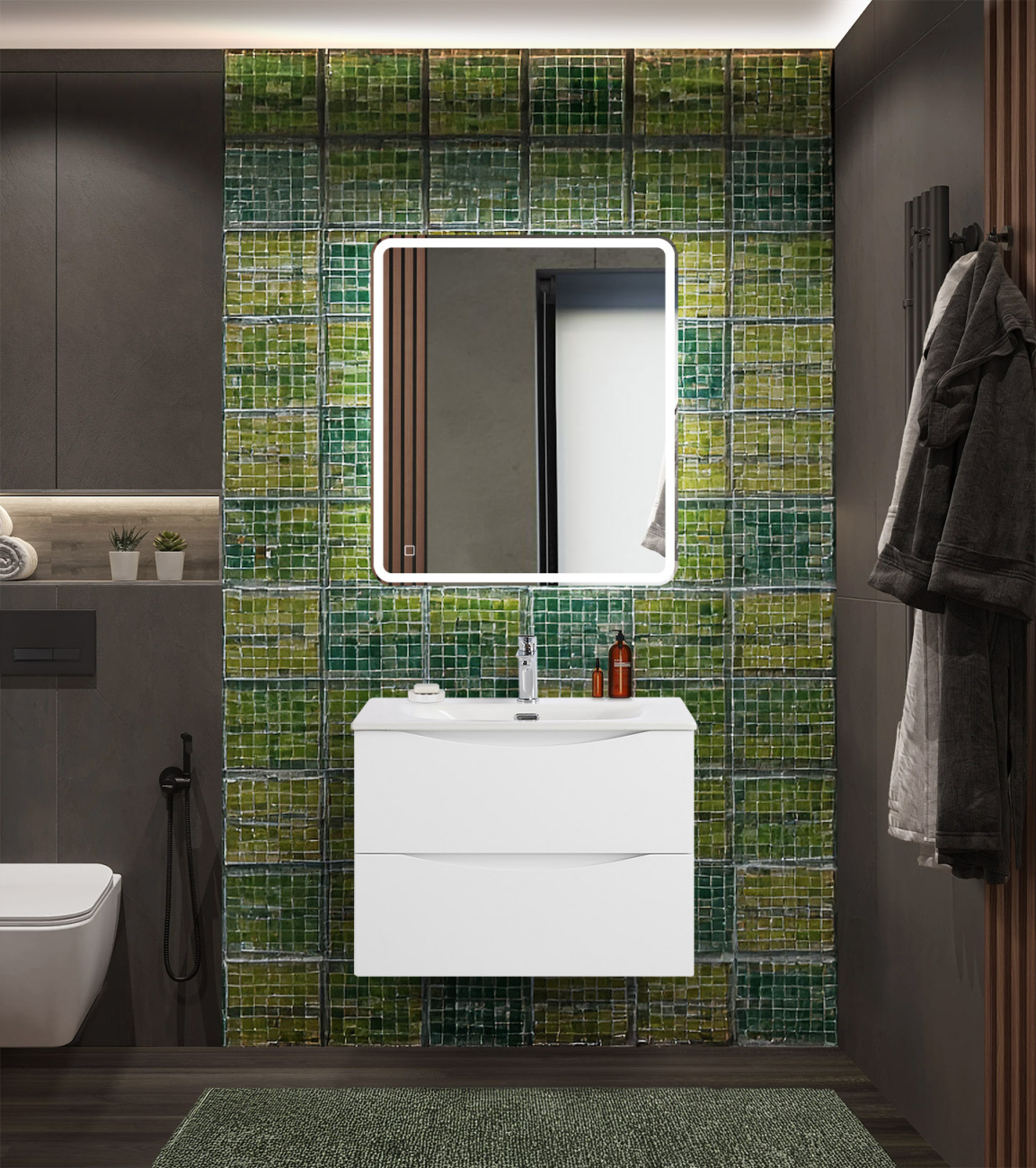 Тумба с раковиной подвесная BelBagno MARINO-CER-N-700-2C-SO-BL-P Bianco Lucido, раковина белая BB-8099-70