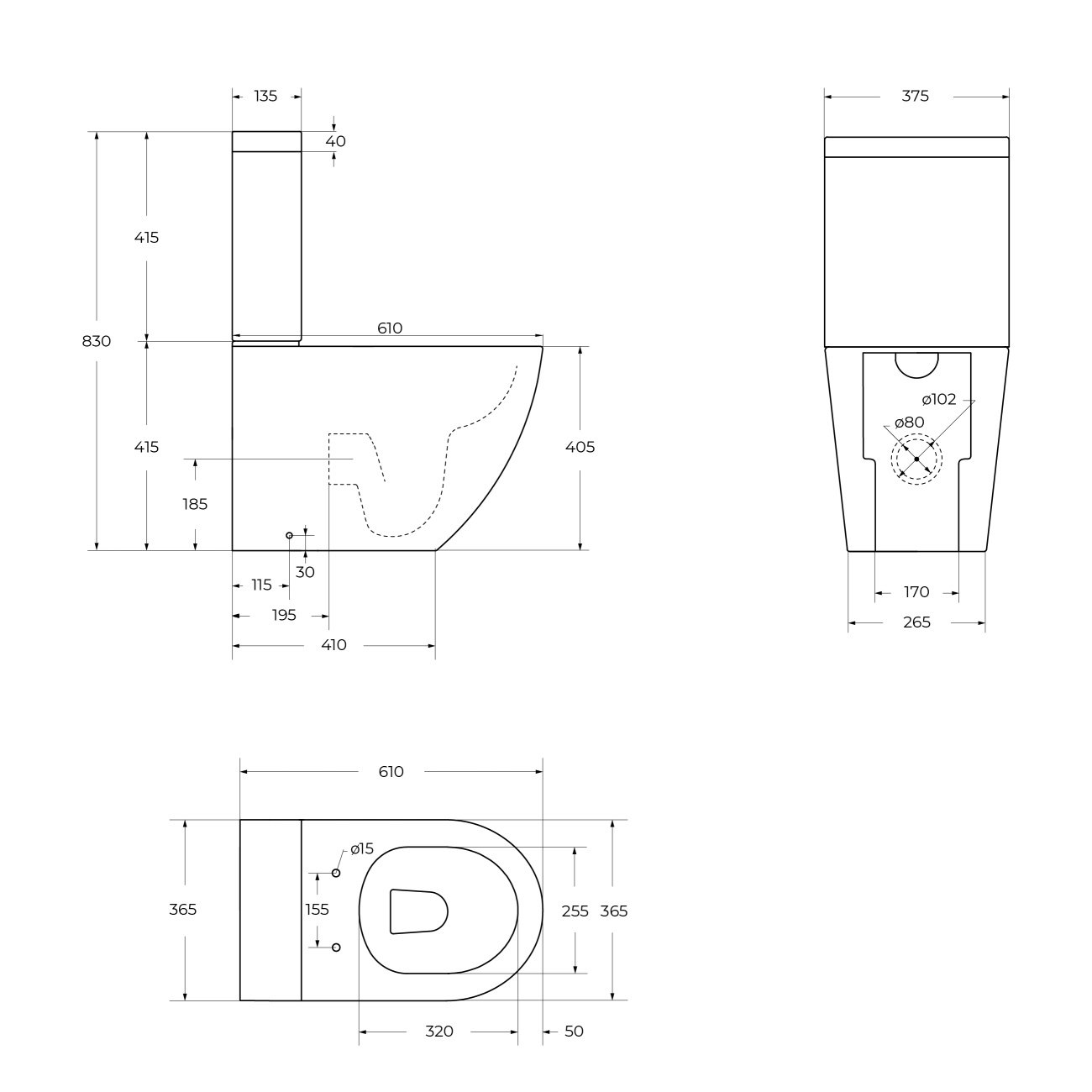 Унитаз-компакт CEZARES STYLUS безободковый CZR-152-CPR с бачком CZR-151-T и крышкой CZR-870-SC