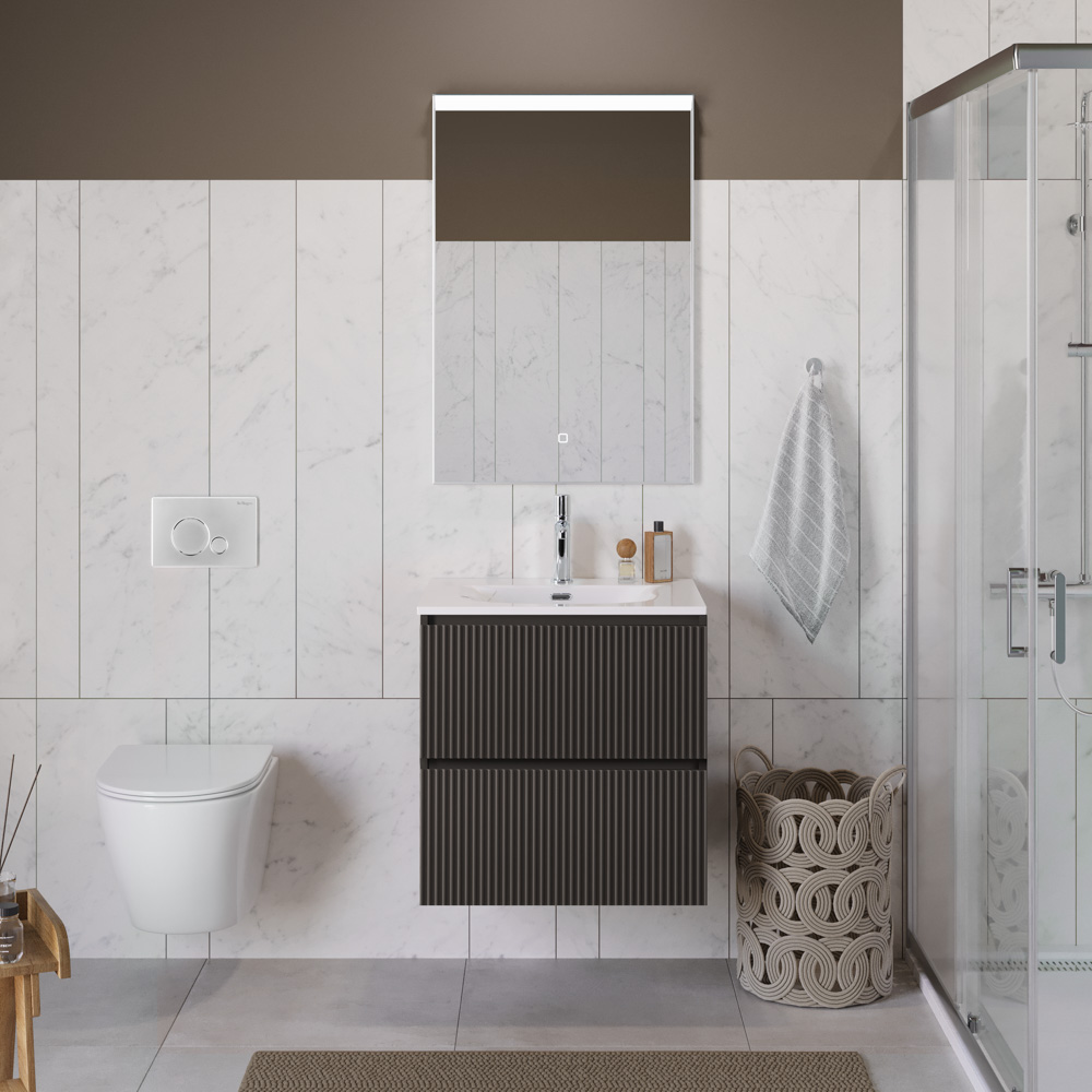 Тумба с раковиной подвесная BelBagno UNO-600-2C-SO-GSO Темно-Серый матовый, раковина белая BB-8099-60