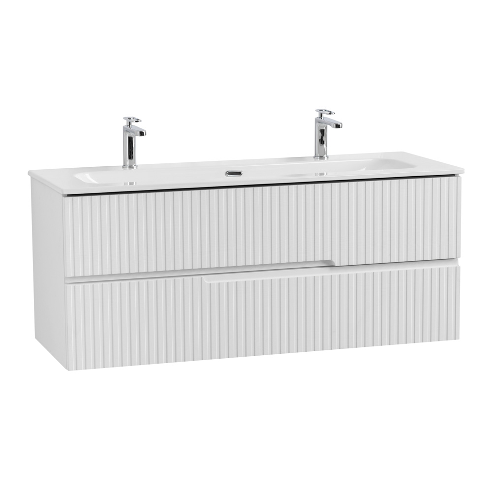 Тумба подвесная CEZARES DUET-N-1200-2C-SO-FBS-P с раковиной CZR-8073-120-1-2 с двумя отверстиями для смесителей, ясень белый софт
