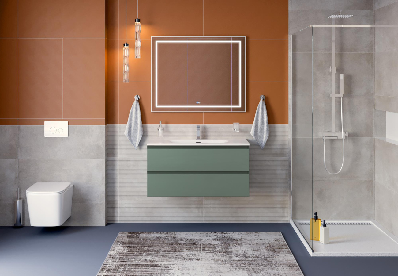 Тумба с раковиной подвесная BelBagno KRAFT-1000-2C-SO-VO Еловый матовый, раковина белая BB-8099-100