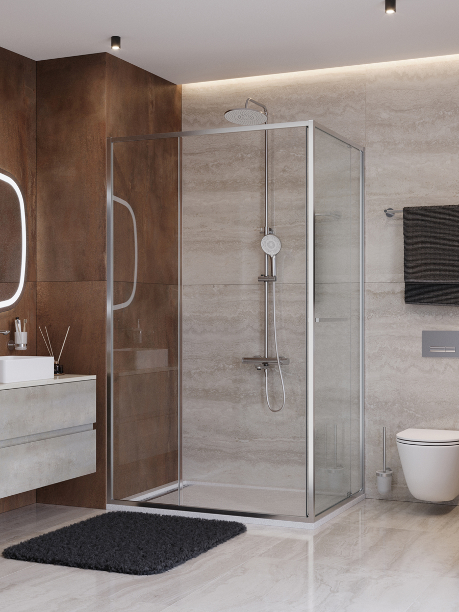 Душевой уголок Cezares LUX-AH-FS-11-120/100-C-CR, 120х100х195, профиль хром, стекло прозрачное