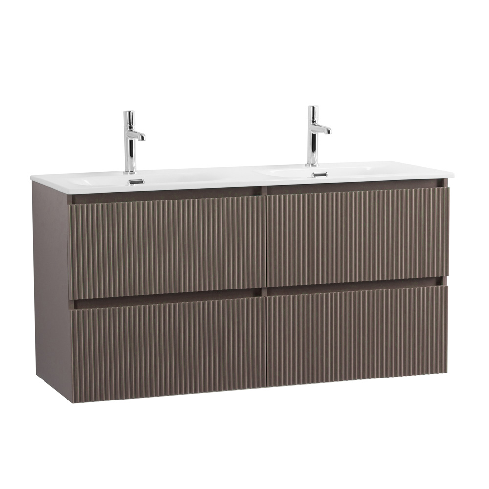 Тумба с раковиной подвесная BelBagno UNO-1200-4C-SO-СO Бежевый матовый, раковина белая BB-8099-120-2 с 2-я чашами