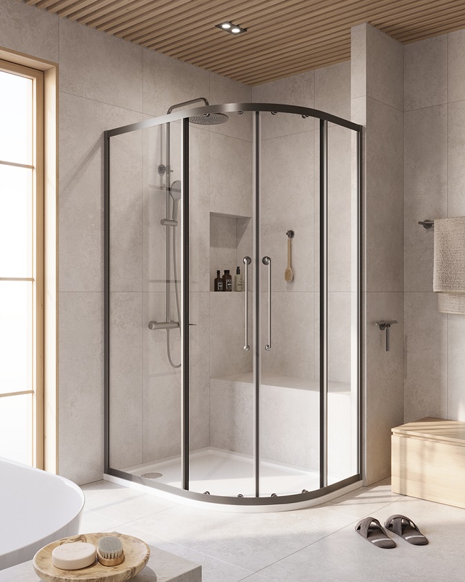 купить Душевой уголок Cezares RELAX-304-RH-2-120/90-C-GM, 120х90х200, профиль оружейная сталь, прозрачное стекло 