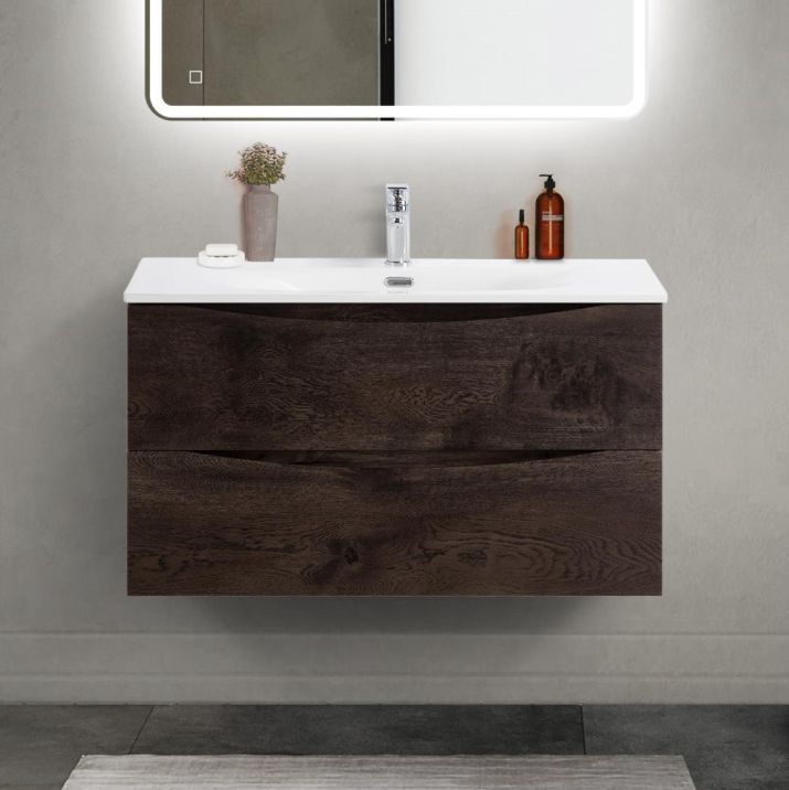 купить Тумба с раковиной подвесная BelBagno MARINO-CER-MINI-900-2C-SO-RNG-P Rovere Nature Grigio, раковина белая BB-8099-3-90 