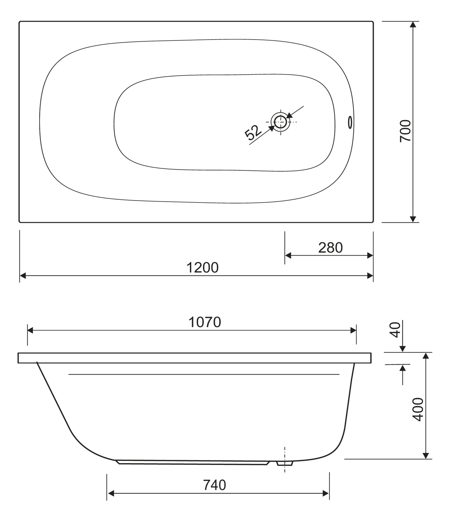 Акриловая ванна Cezares ECO-120-70-40-W37