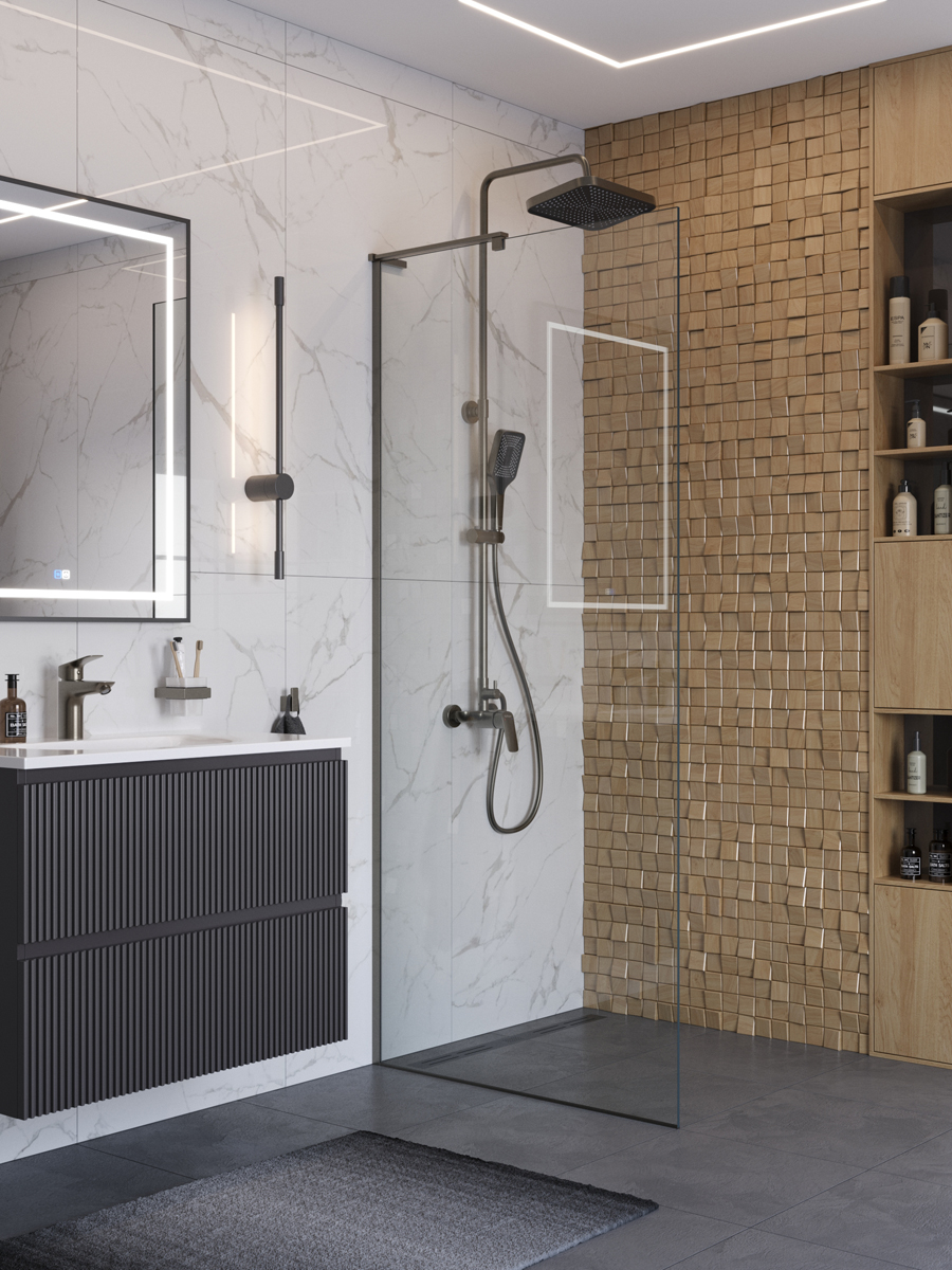 Душевая перегородка BelBagno UNO-L-1-TB-80-C-GM профиль оружейная сталь, стекло прозрачное