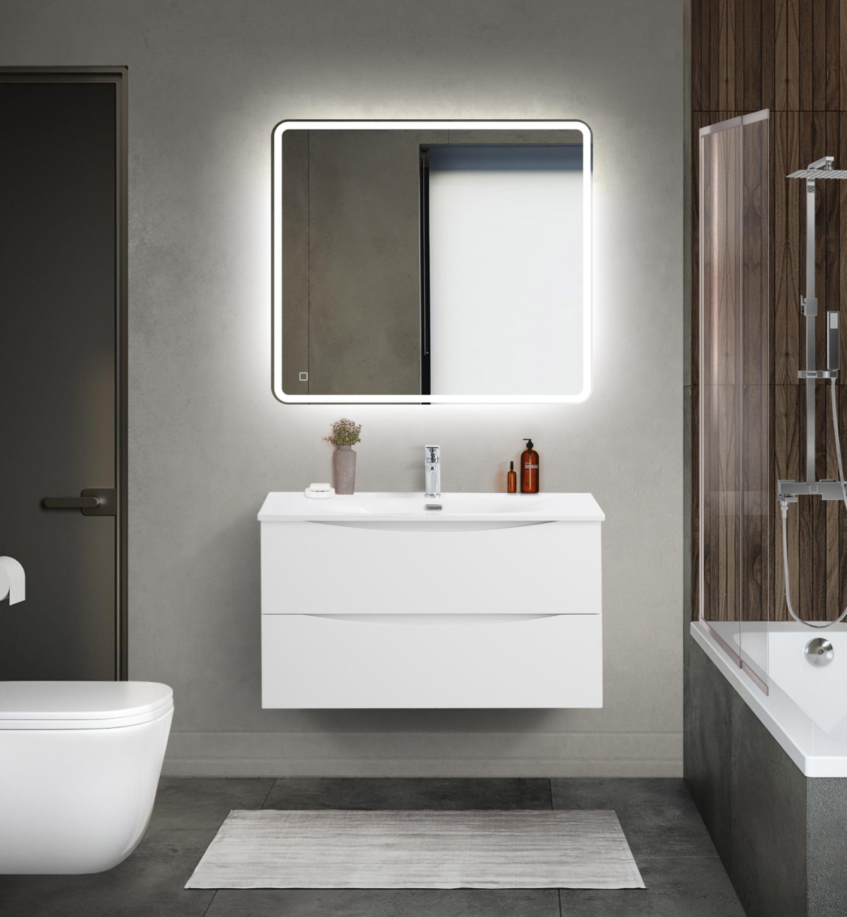 Тумба с раковиной подвесная BelBagno MARINO-CER-MINI-900-2C-SO-BO-P Bianco Opaco, раковина белая BB-8099-3-90