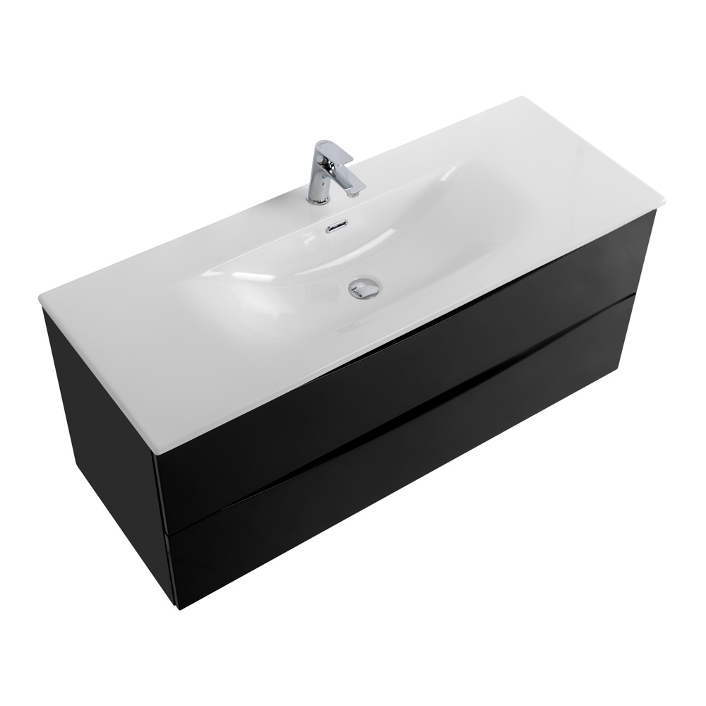 Тумба с раковиной подвесная BelBagno MARINO-CER-N-1200-2C-SO-NL-P Nero Lucido, раковина белая BB-8099-120