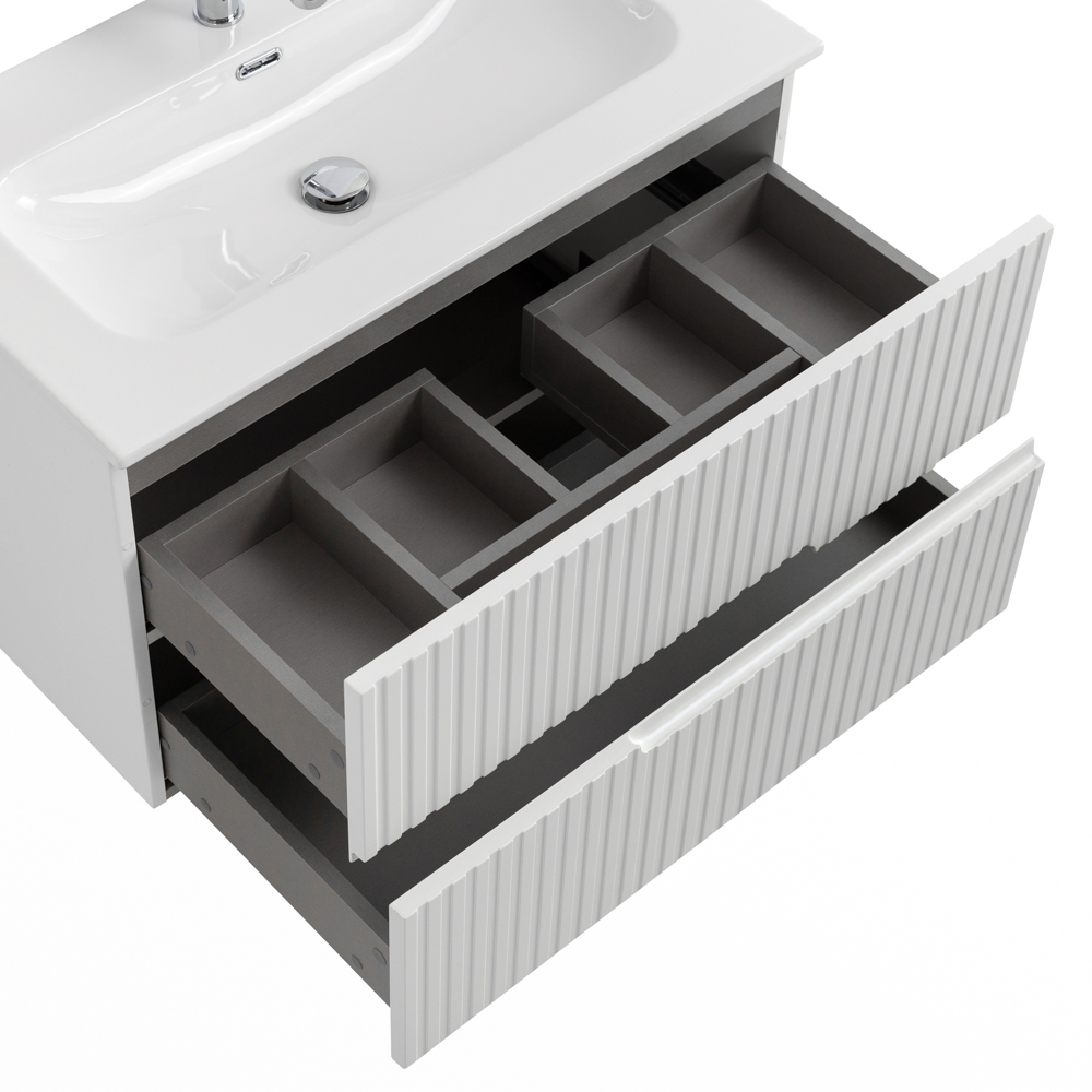 Тумба подвесная CEZARES DUET-N-800-2C-SO-BL с раковиной CZR-8073-80, белый глянец