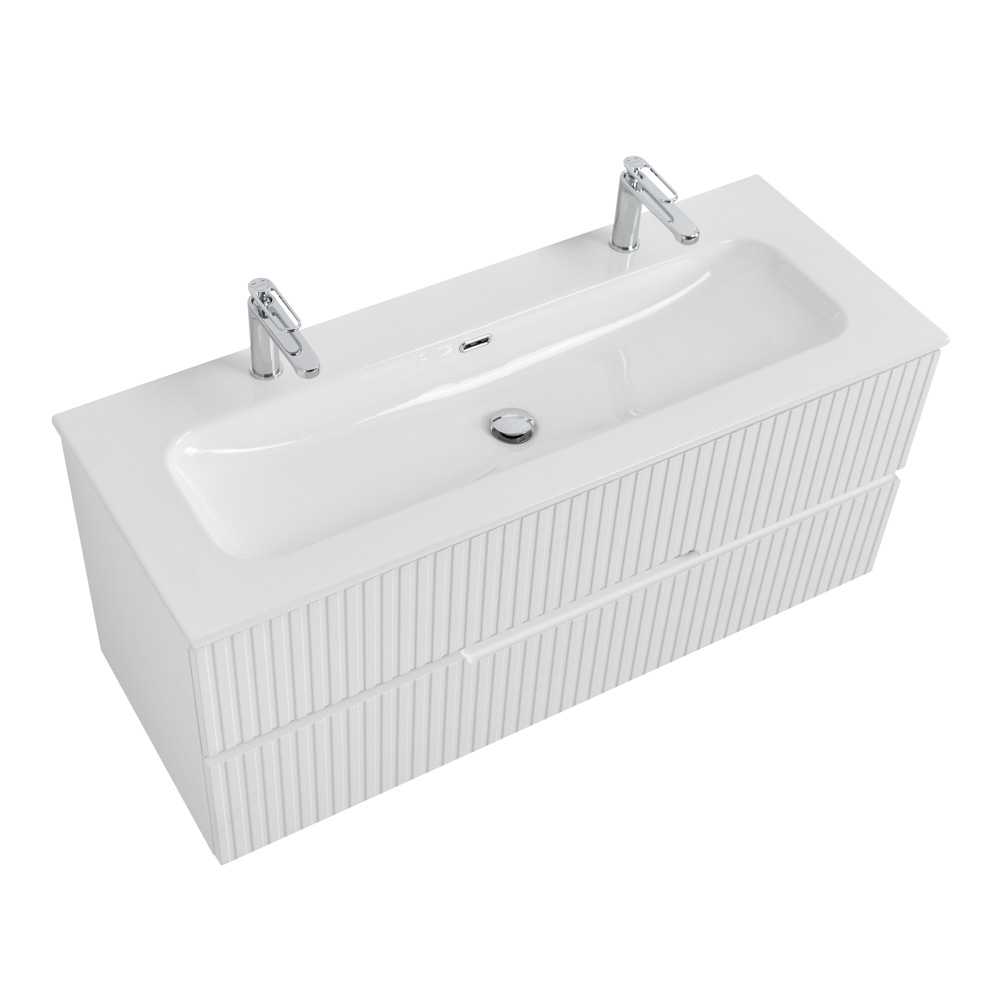 Тумба подвесная CEZARES DUET-N-1200-2C-SO-FBS-P с раковиной CZR-8073-120-1-2 с двумя отверстиями для смесителей, ясень белый софт