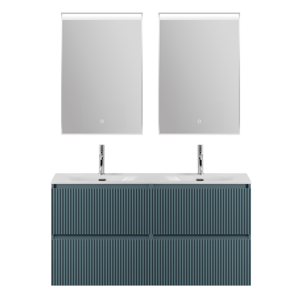 Тумба с раковиной подвесная BelBagno UNO-1200-4C-SO-AO Голубой матовый, раковина белая BB-8099-120-2 с 2-я чашами