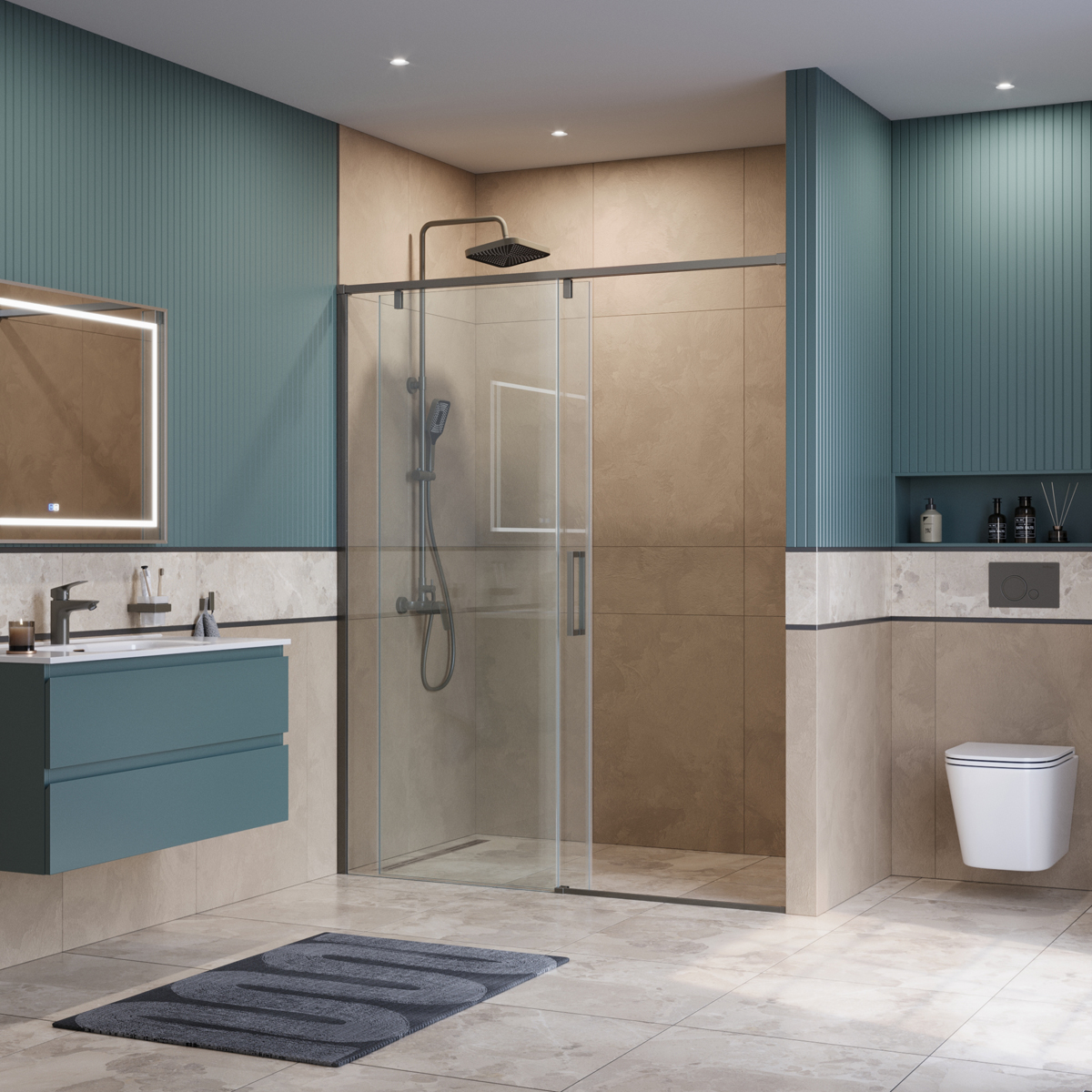 Душевая дверь шириной 150см BelBagno SOFT_CLOSE-1-BF-1-150-C-Cr профиль хром, стекло прозрачное