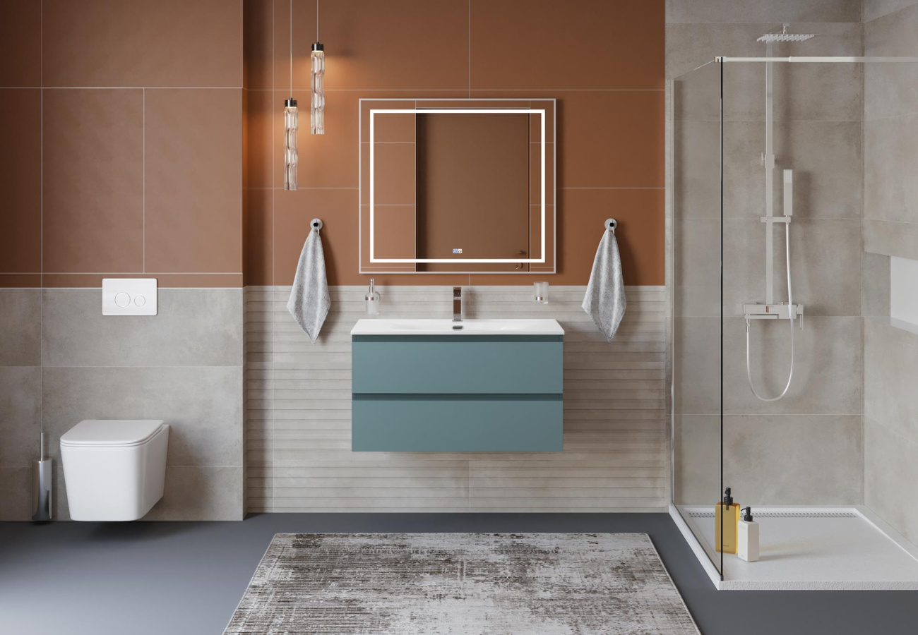 Тумба с раковиной подвесная BelBagno KRAFT-800-2C-SO-AO Голубой матовый, раковина белая BB-8099-80