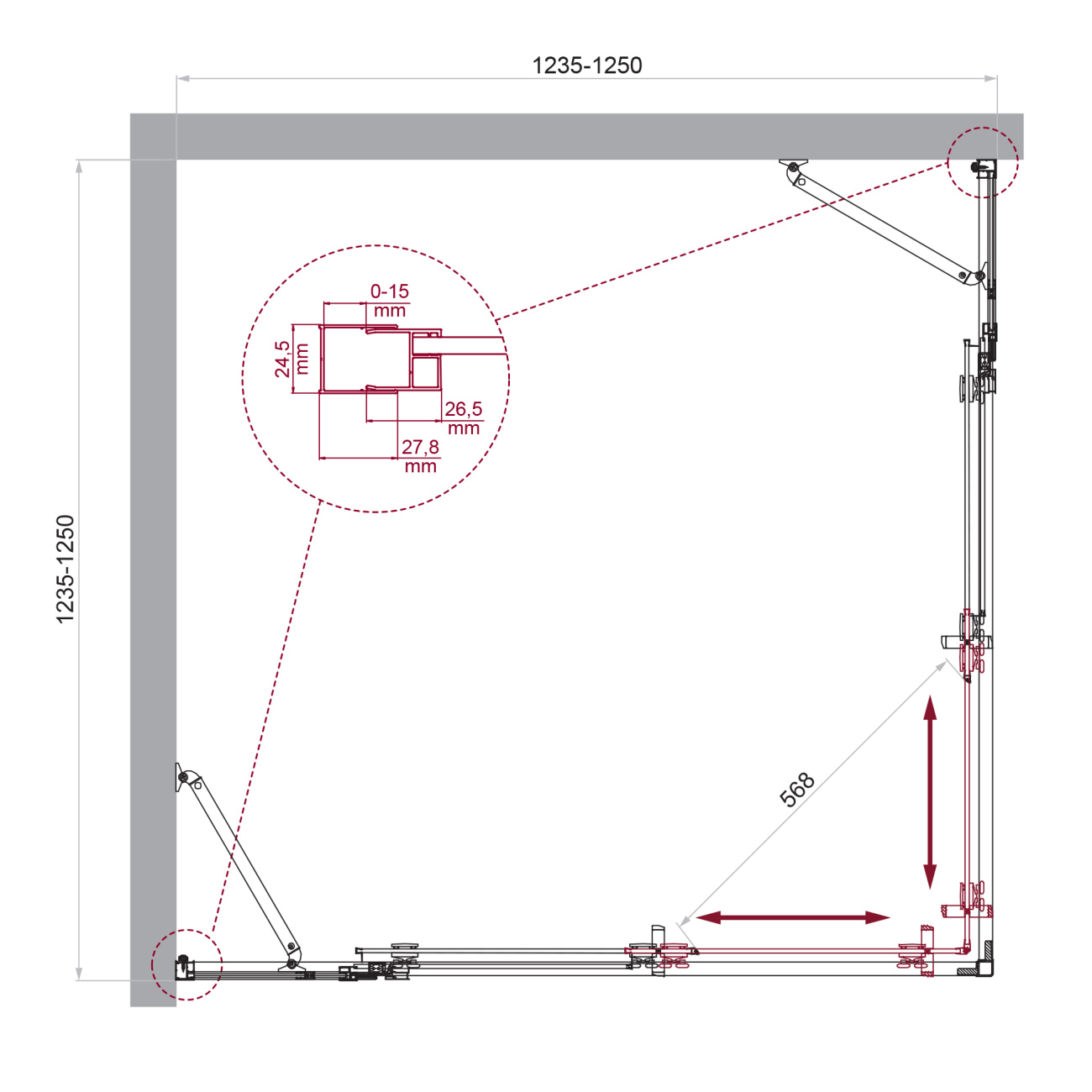 Душевой уголок BelBagno LUCE-A-22-100+25-C-Cr