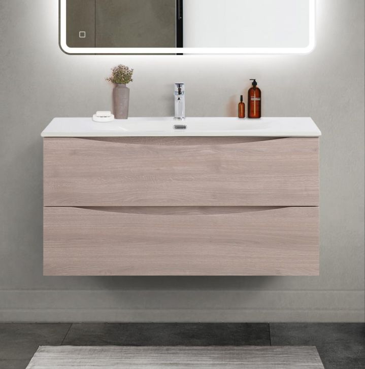 купить Тумба с раковиной подвесная BelBagno MARINO-CER-MINI-1000-2C-SO-RG-P Rovere Grigio, раковина белая BB-8099-3-100 