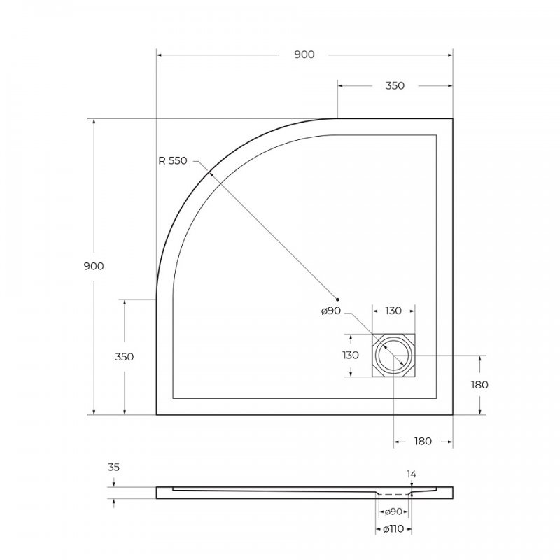 Поддон из искусственного мрамора Belbagno TRAY-MR-UNO-R-90-550-35-NERO-CR
