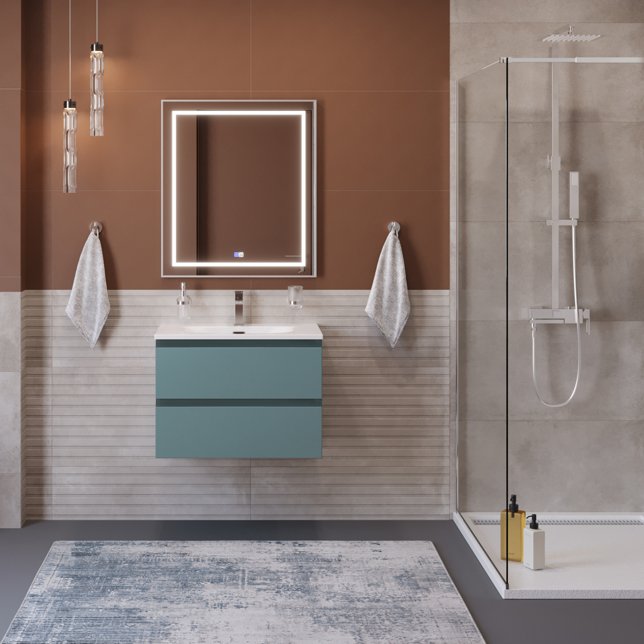 Тумба с раковиной подвесная BelBagno KRAFT-600-2C-SO-AO Голубой матовый, раковина белая BB-8099-60
