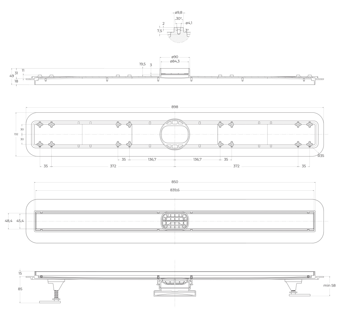 Душевой линейный трап 90 см BelBagno BB-LD-LUCE-90-CR лоток нержавеющая сталь