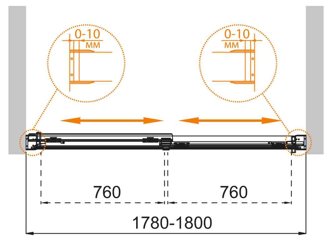 Шторка на ванну CEZARES TANDEM-SOFT-VF-2-180/145-P-Cr
