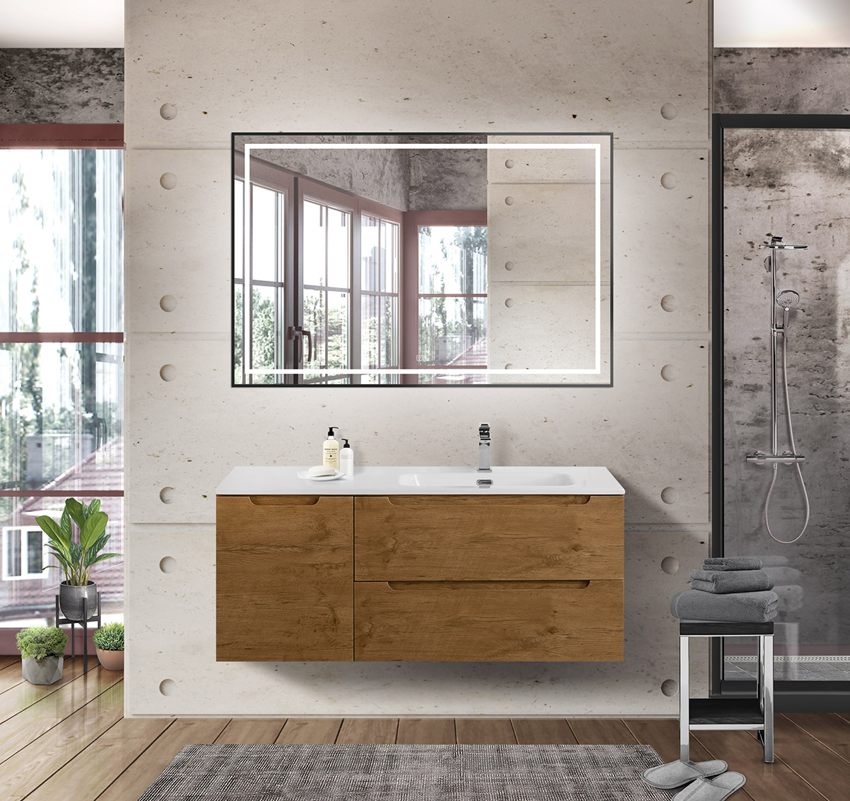 Подвесная тумба с раковиной BelBagno ETNA 120 Rovere Nature правая, ETNA-1200-2C-1A-SO-RN-R + BB1200ETL-R