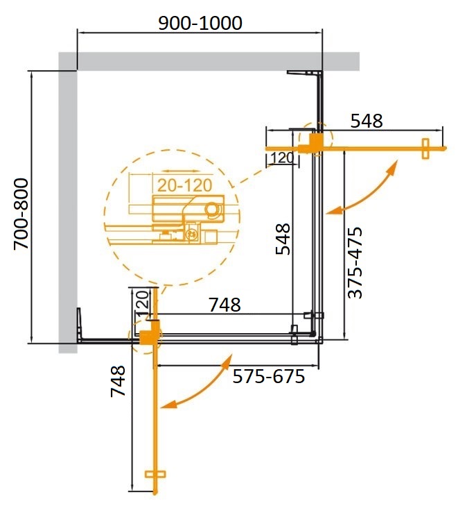 Душевой уголок CEZARES SLIDER-AH-2-70/80-90/100-C-BORO