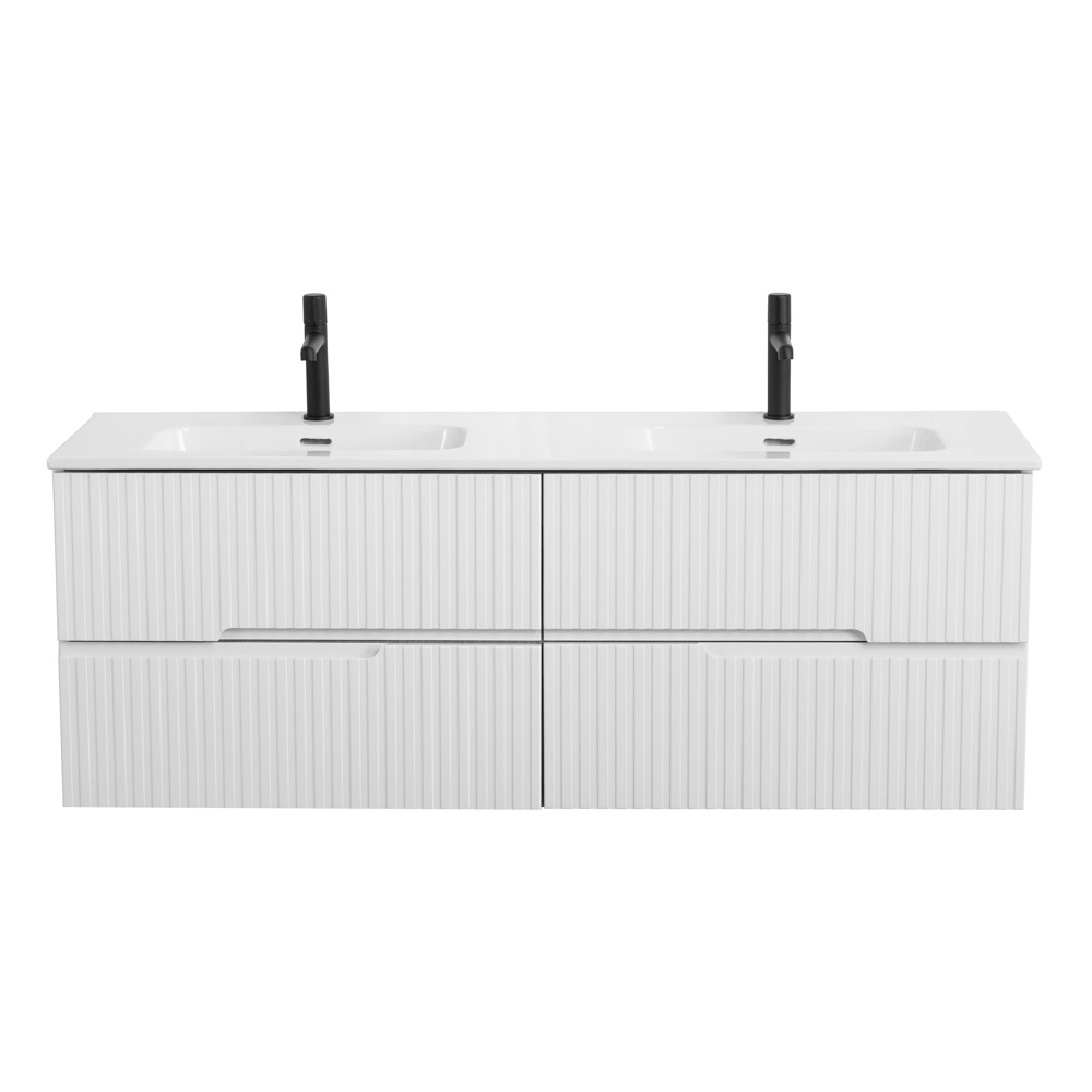 Тумба подвесная CEZARES DUET-N-1400-4C-SO-2-BL с раковиной CZR-8095-140-2 с двумя чашами, белый глянец